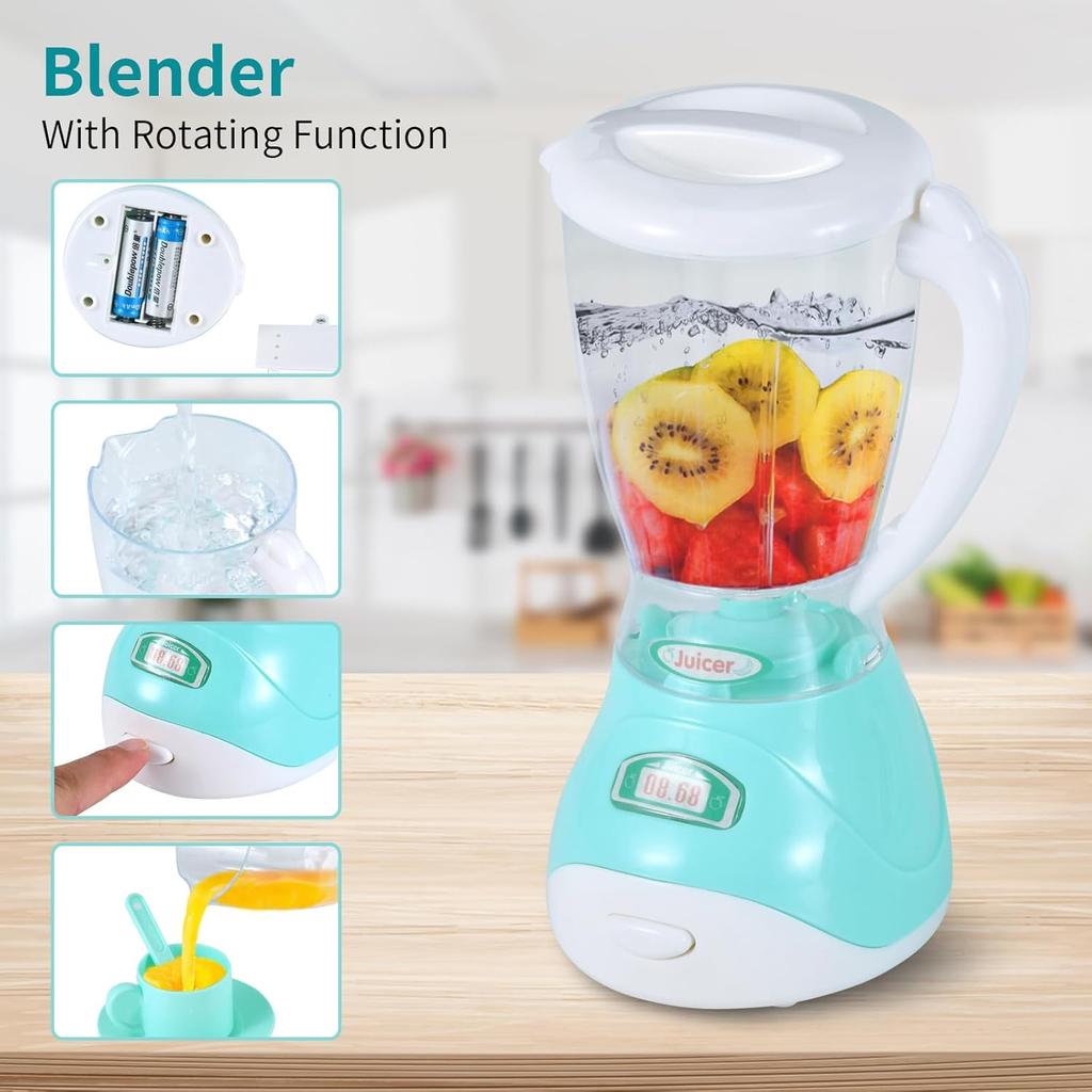 Play Kitchen Appliances Toy Set, Kids Kitchen Accessories Pretend Play Kitchen Toys Playset with Coffee Maker, Blender, Mixer and Toaster for Kids