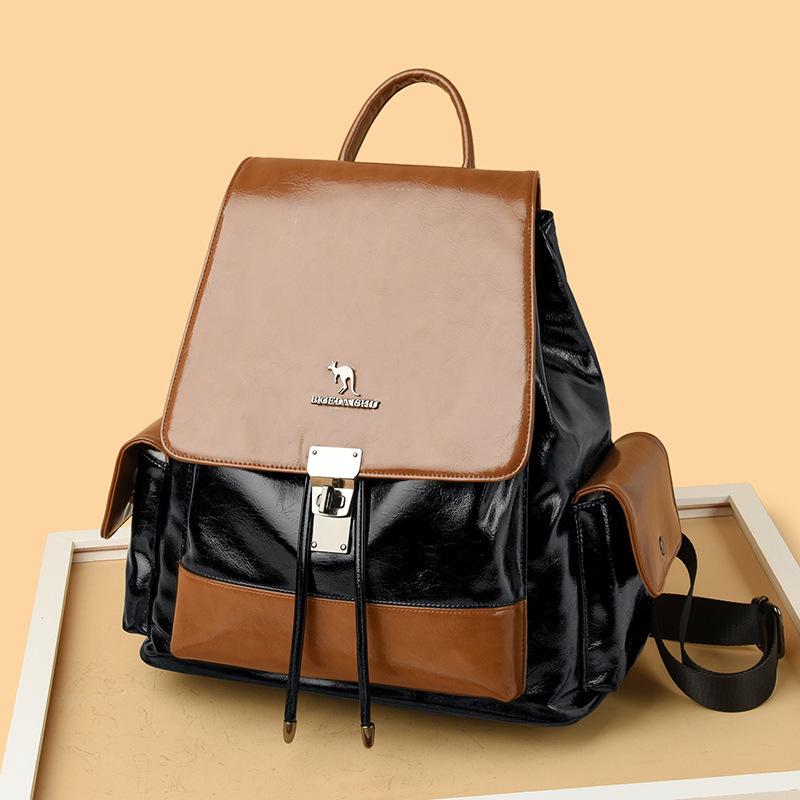 Schoolbag Women's Backpack 1011 Spring New Street Trend Backpack Large Capacity Contrast Color Student School Bag Travel Bag Women