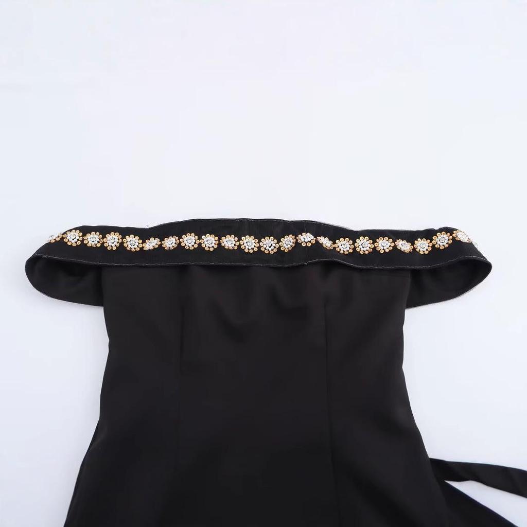 2025 Spring Women's Beaded One-Shoulder Evening Dress - European & American Fashion