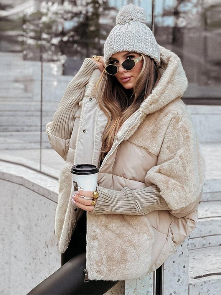 Women's Standing Collar Long Sleeved Zipper Thick Jacket Black Winter