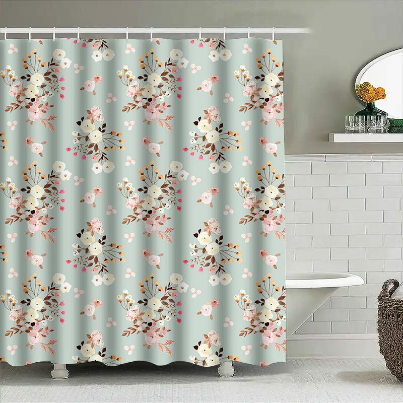 Vintage Retro Yellow Floral Shower Curtain With Pineapple Print Decorative Waterproof Bath Mat Set For Home Bathroom Accessories