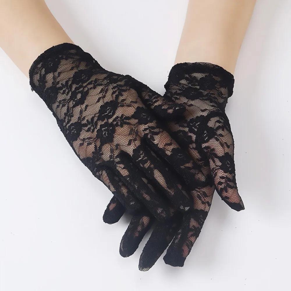 Guanti da Donna in Rete Sottile e Pizzo, Guanti alla Moda con Volant a Dita Intere per Protezione UV da Guida, Traspiranti e Resistenti al Sole, Accessori per le Mani