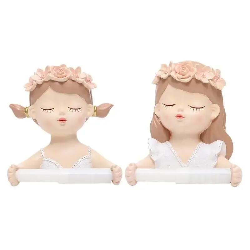 1PC Fairy Tissue Holder Long Hair Fairy Long Hair Lovely Girl Toilet Tissue Holder Bathroom Light Luxury Decoration Accessories