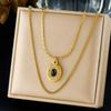 Gold Plated Stainless Steel Layered Black Stone Pendant Necklace for Women