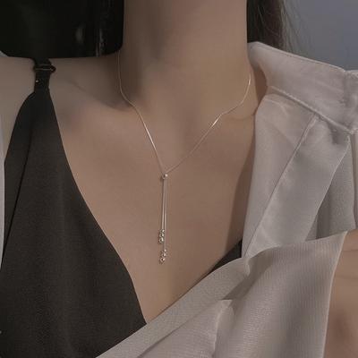 Collana in argento sterling S925 con catena clavicola, collana con nappe e perline geometriche, da donna, di fascia alta, temperamento semplice, leggero, di lusso
