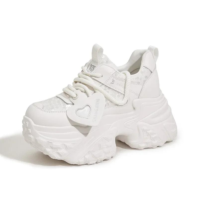 Fashion High Quality 10cm New Synthetic Genuine Leather Spring Women Comfy Vulcanize High Brand Autumn Boots Bling Chunky Sneakers Shoes