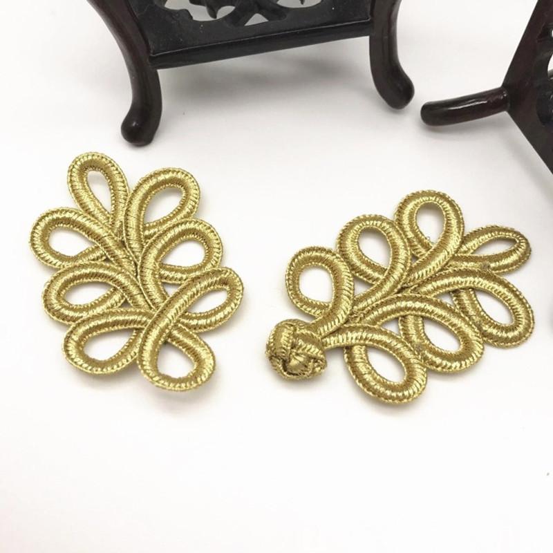 2pcs Handcrafted Gold Frog Clasps Traditional Qipao Knot Buttons for Hanfu & Cheongsam Attire