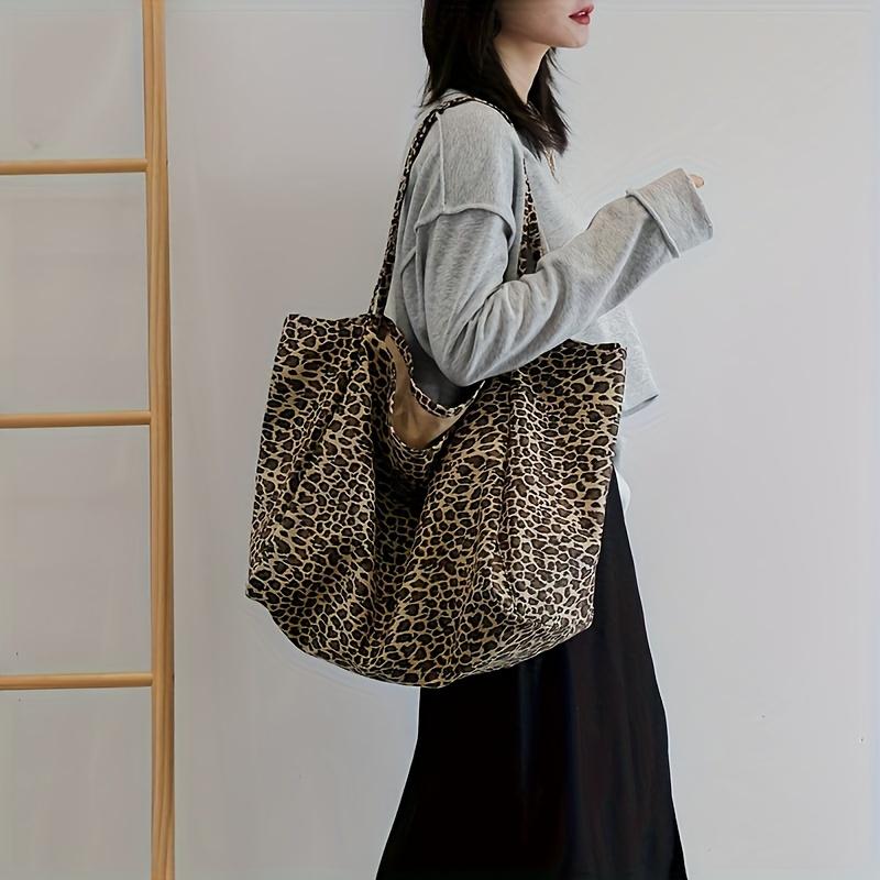 Korean Large Capacity Lazy Style Leopard Print Single Shoulder Tote Bag, New Versatile Commuting Student Bag
