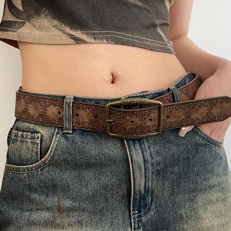 Vintage American Style Womens Pu Leather Belt With Metal Buckle For Casual Denim Wear