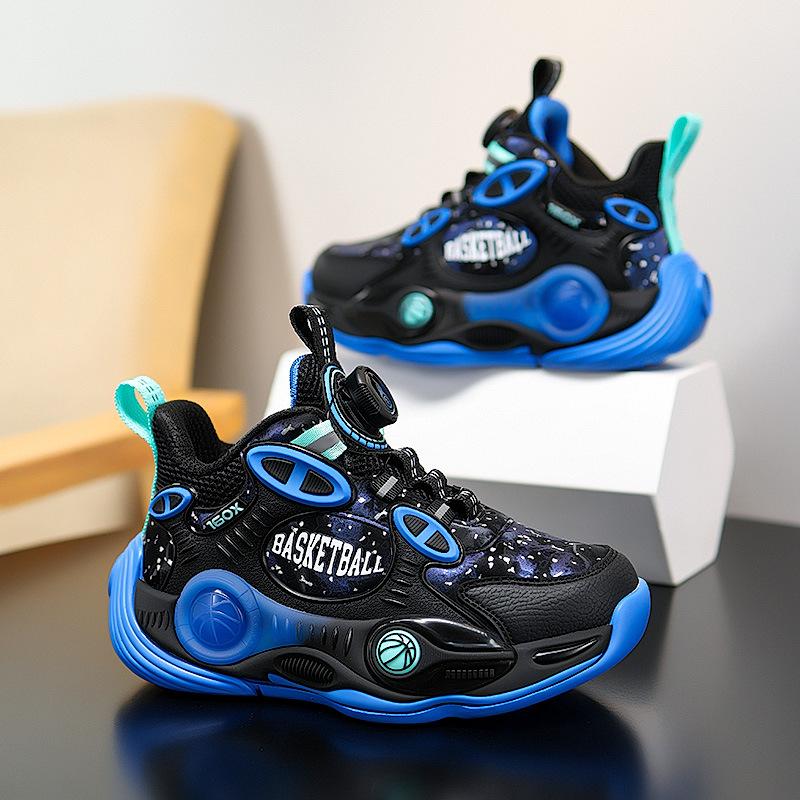 

2025 popular cool leather non-slip outdoor basketball shoes thick-soled actual combat children s rotating buckle sports shoes 40