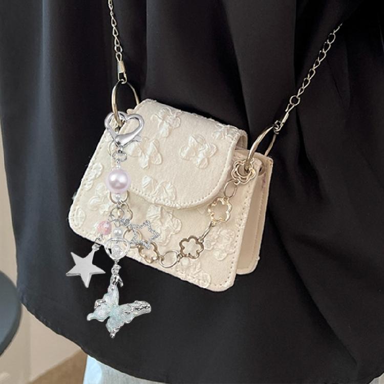 Versatile Key Ring Butterfly Bowknot Star Heart Beaded Keyring Bag Pendant Backpack Decoration for Daily Use and Parties