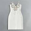 New Bandage Dress Suspender White Sexy Mesh Tight Niche Diamond-encrusted Mini Hip Skirt Women