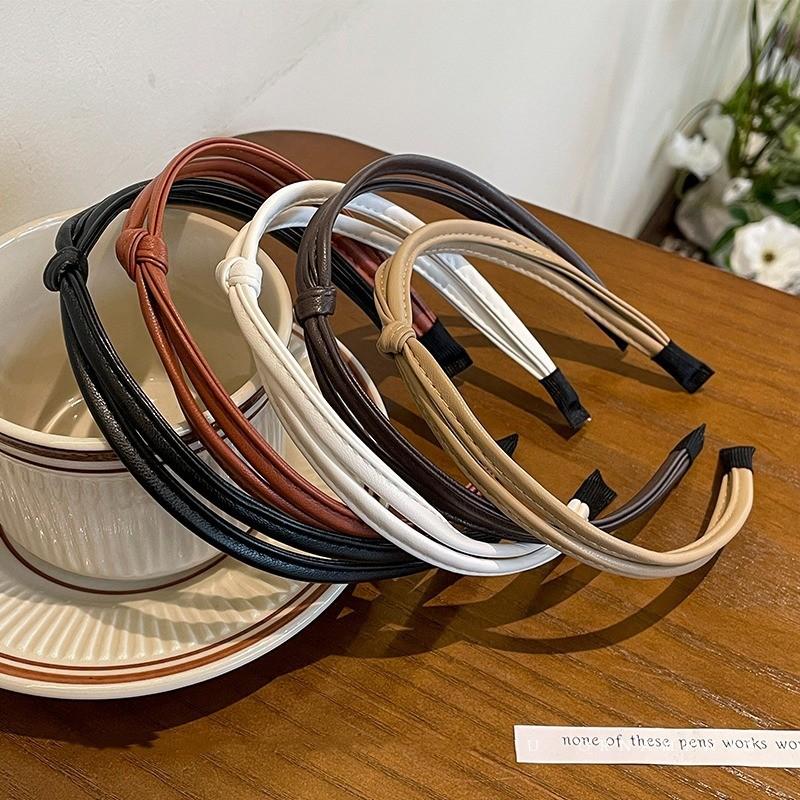 Korean PU Leather Versatile Headband for Outdoor Style. Hoop Simple and High-end French Pressed Hair Hairpin Headband