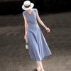 Elegant Lyocell V-Neck Sleeveless A-Line Dress