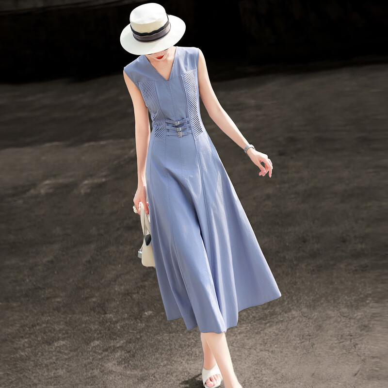 Elegant Lyocell V-Neck Sleeveless A-Line Dress