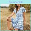 Print Above Summer Women Dress Knee Mini Vneck Single Brested Short Sleeve Sxl