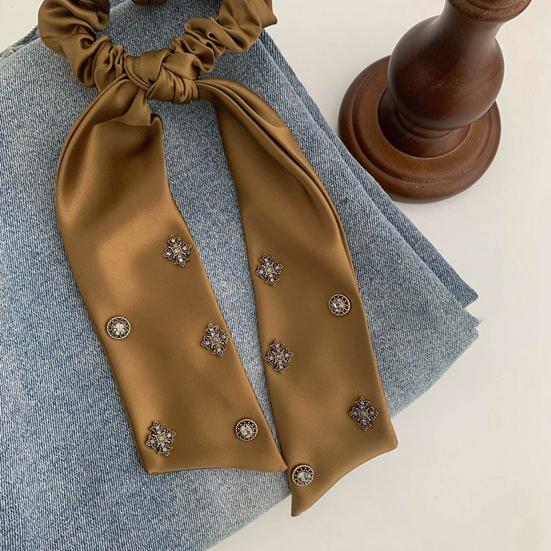 Hair Band Rhinestones Inlaid Long Ribbon Wide Elastic Hair Tie Smooth Draping Secure Hold No Slip Damage Hair Rope