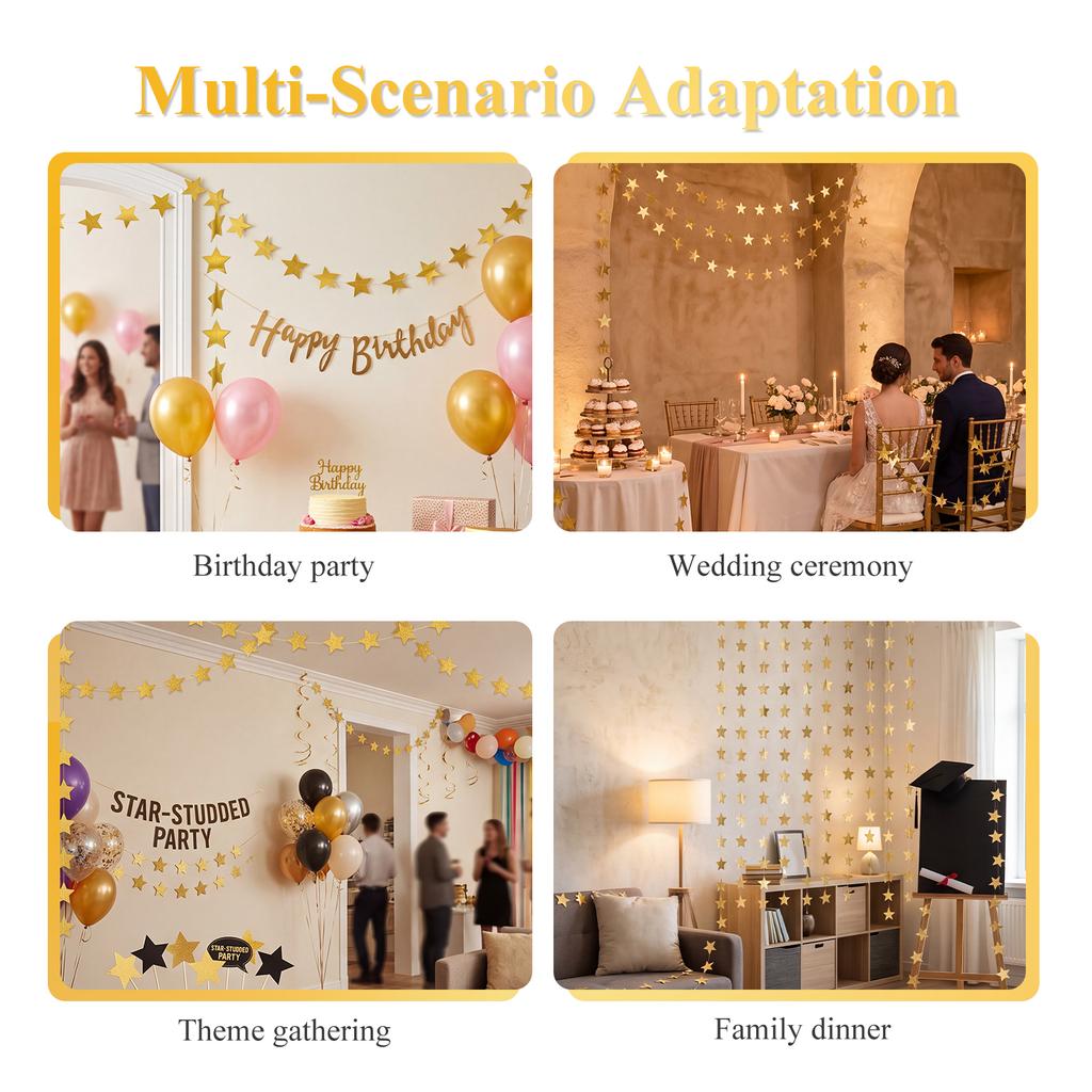 Glitter Star Garland Banner Decor Star Hanging Bunting Banner Backdrop for Wedding Baby Shower Birthday Christmas Party Decor
