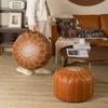 Moroccan Style Oil Wax Leather Floor Stool & Tatami Futon Seat Cushion