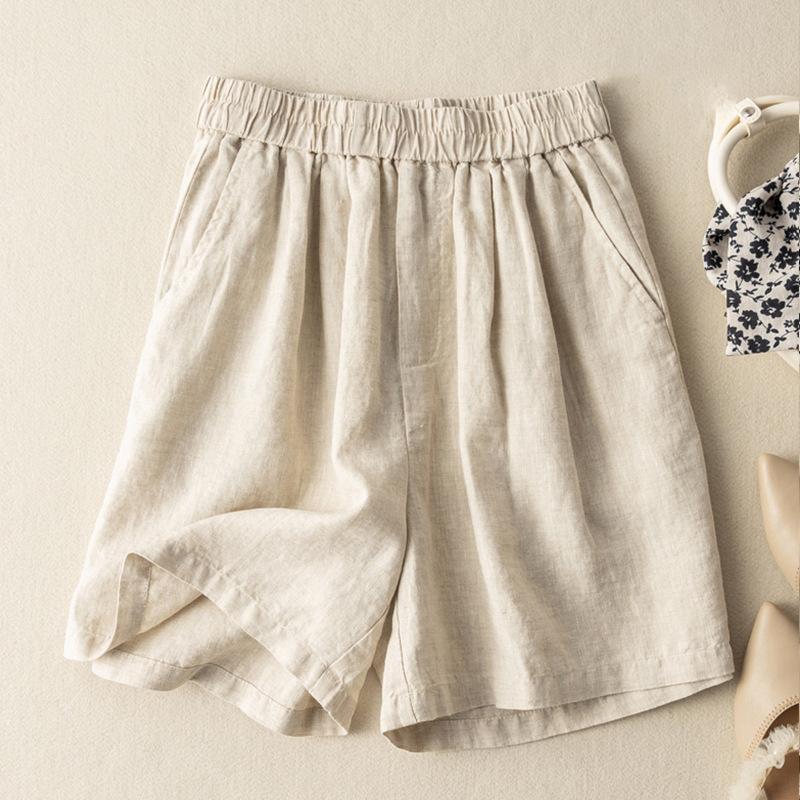 Wide Leg Short Women's Summer Outerwear Loose Pleated Elastic High Waist Slimming Artistic Casual Pants