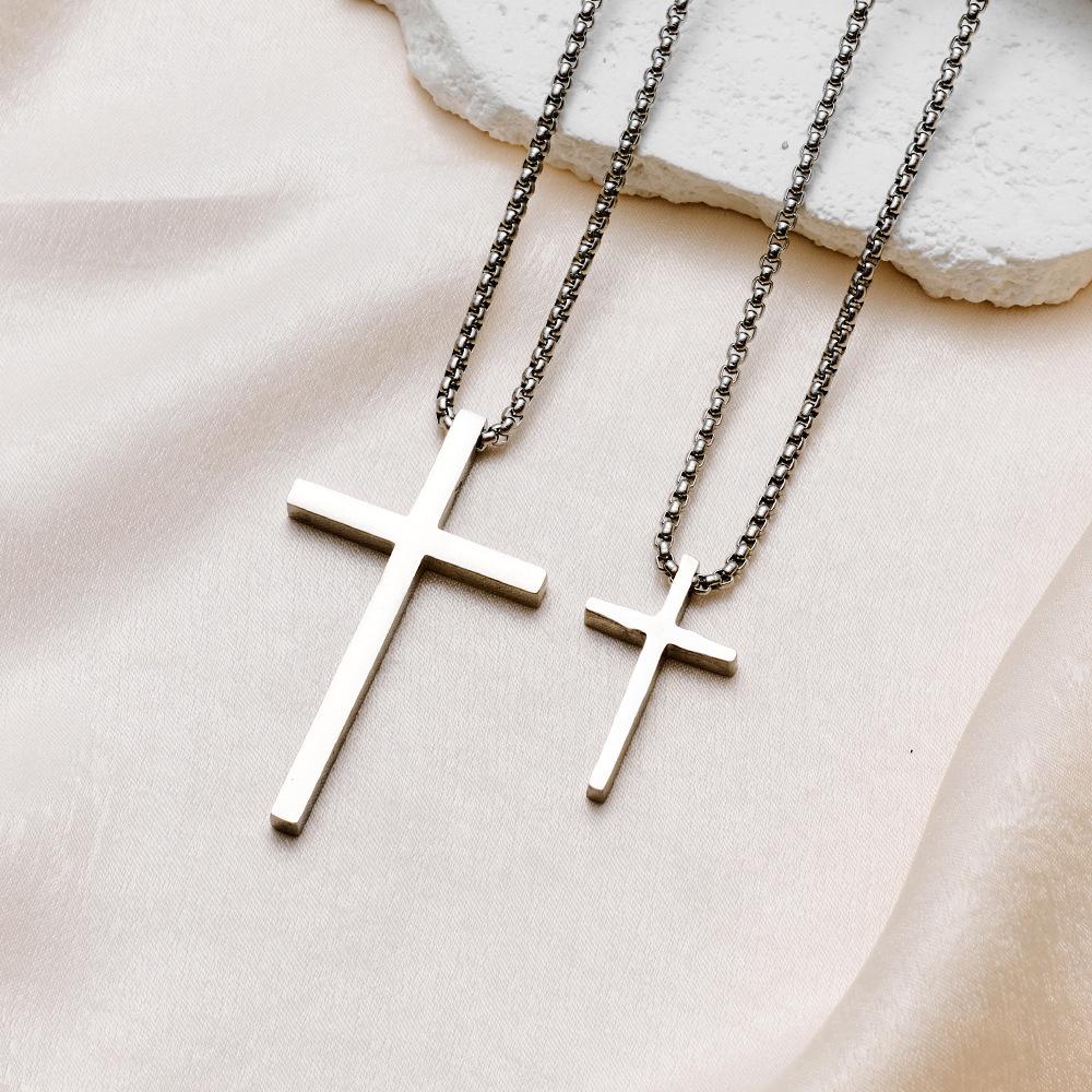 Men's Hip Hop Titanium Steel Cross Necklace with Polished Long Sweater Chain