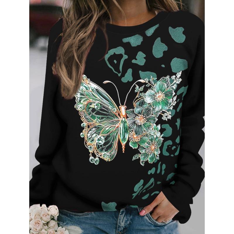 Outdoor Women's T-Shirt Casual Long Sleeve Pattern Print Street Crew Neck Fall Female Oversized Clothing Fashion T Shirts