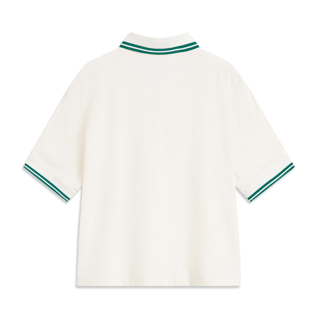 Li-Ning Comfortable Casual Simple Breathable Striped Loose Fit Polo Shirt Women Tops Off-White APLV116-2