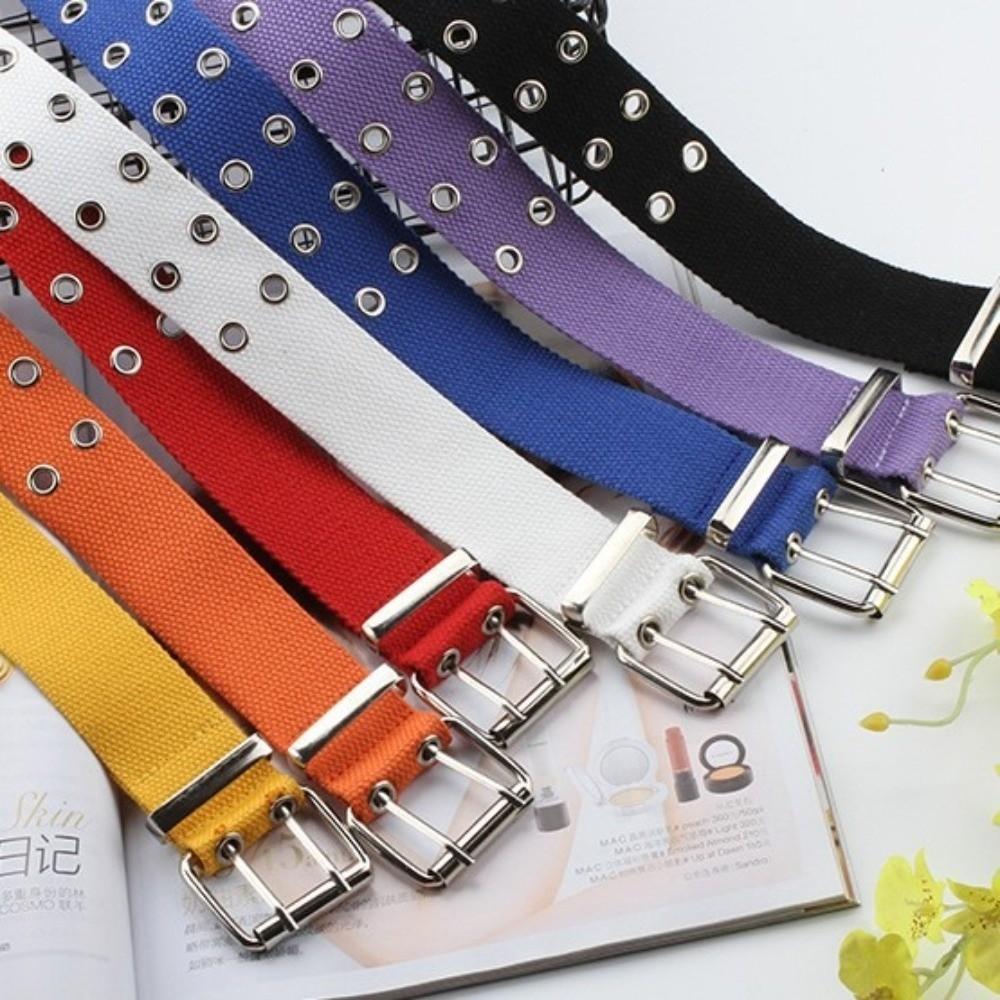 Nylon Canvas Waist Belt Double Row Double Row Buckle Belt Versatile Woven Belts Outdoor Activities