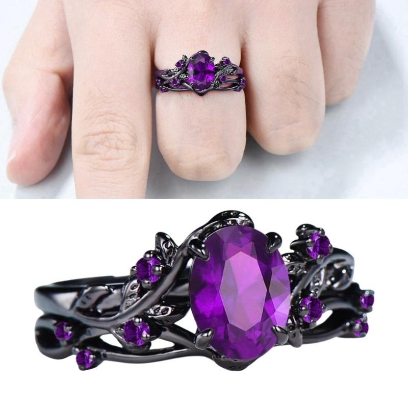 Classical Gothic Jewelry Purple Stone Ring With Intricate Branch Crosses Detailing And Lightweight Alloy Construction
