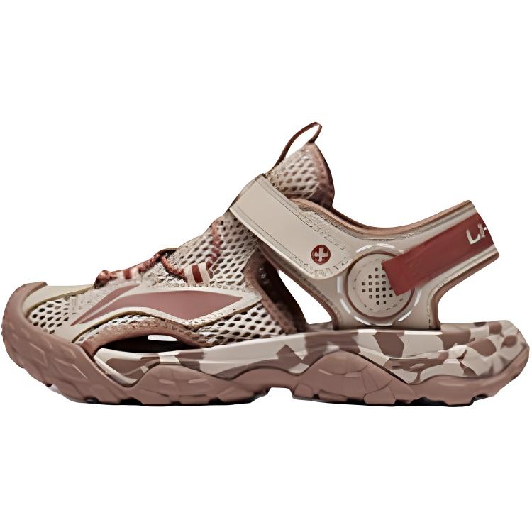 Li Ning Kids Sports Lifestyle Series Comfortable Versatile Durable Breathable Low Top Sandals Kids Sandals Deerskin-Brown YKUT032-11
