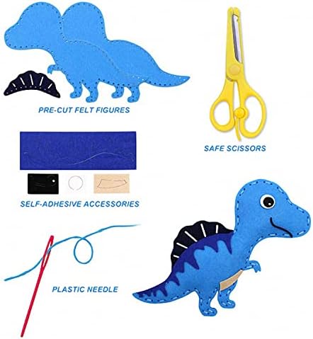 Allazone Dinosaur DIY Felt Sewing Kit, 14 Animal Shapes Felt Craft Kits for Kids, Educational Sewing Starter Kit for Beginners