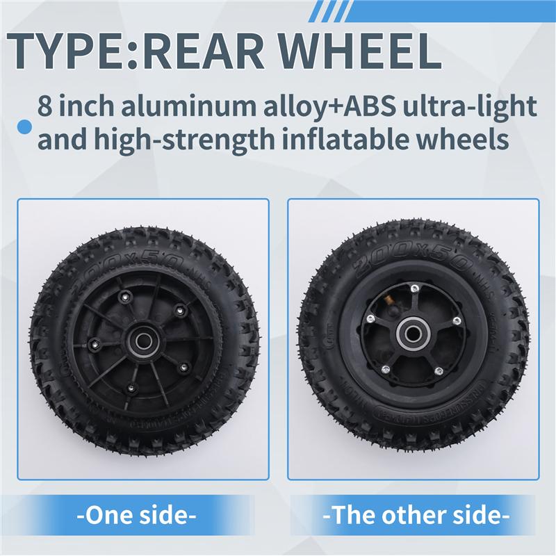 A03E-Rear Wheel 8 Inch 200X50 Pneumatic Tires For Electric Skateboard Damping Cross Country Skateboard Tubeless Tyre Parts