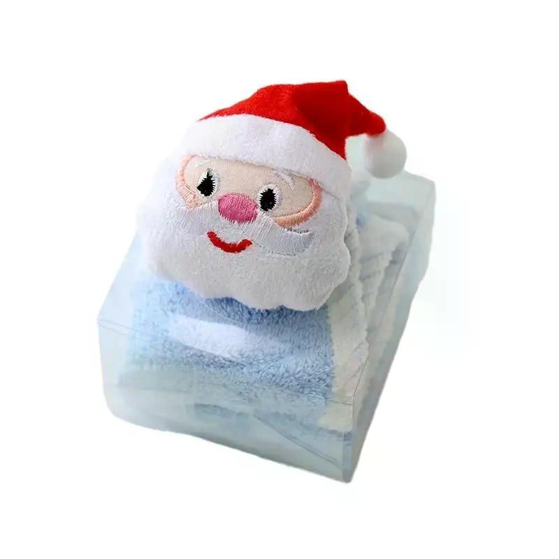 Kids Christmas Style Hand Towel Cartoon Elk Snowman Santa Claus Xmas Tree Velvet Towel Bathroom Hanging Towel Adsorption Cloth
