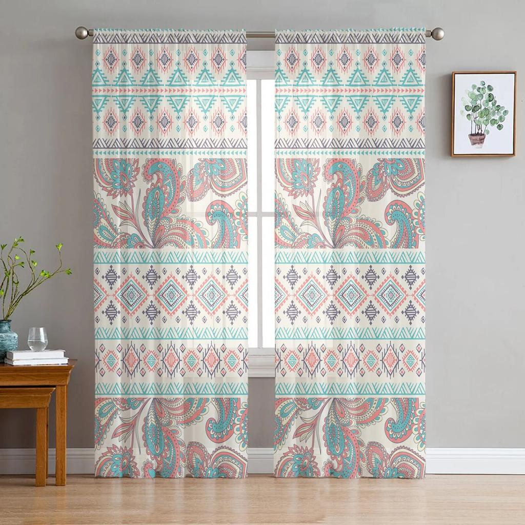 Petal Pattern Texture Feather Modern Printed Tulle Curtains for Bedroom Balcony Window Decor Creative Fashion Home Sheer Curtain