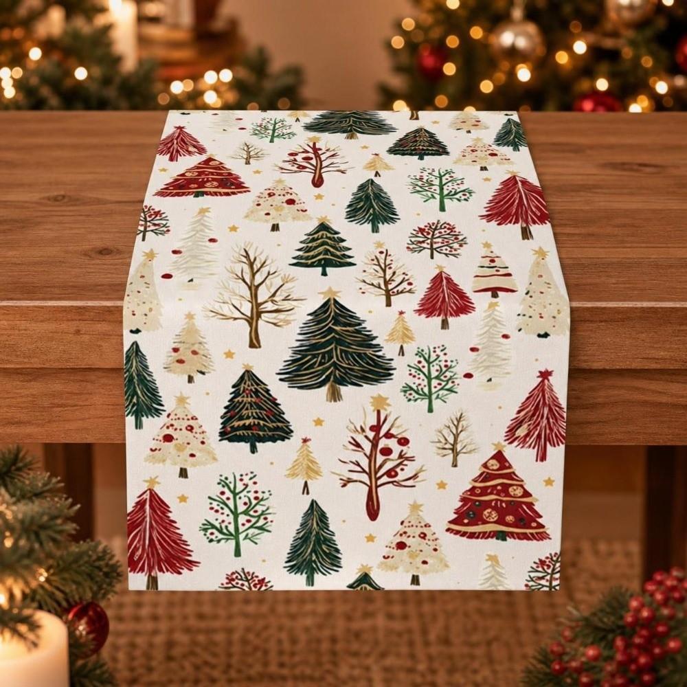 Mixed Pine Tree Pattern Holiday Tablecloth Polyester Party Table Decor Table Runner  Festive Dining