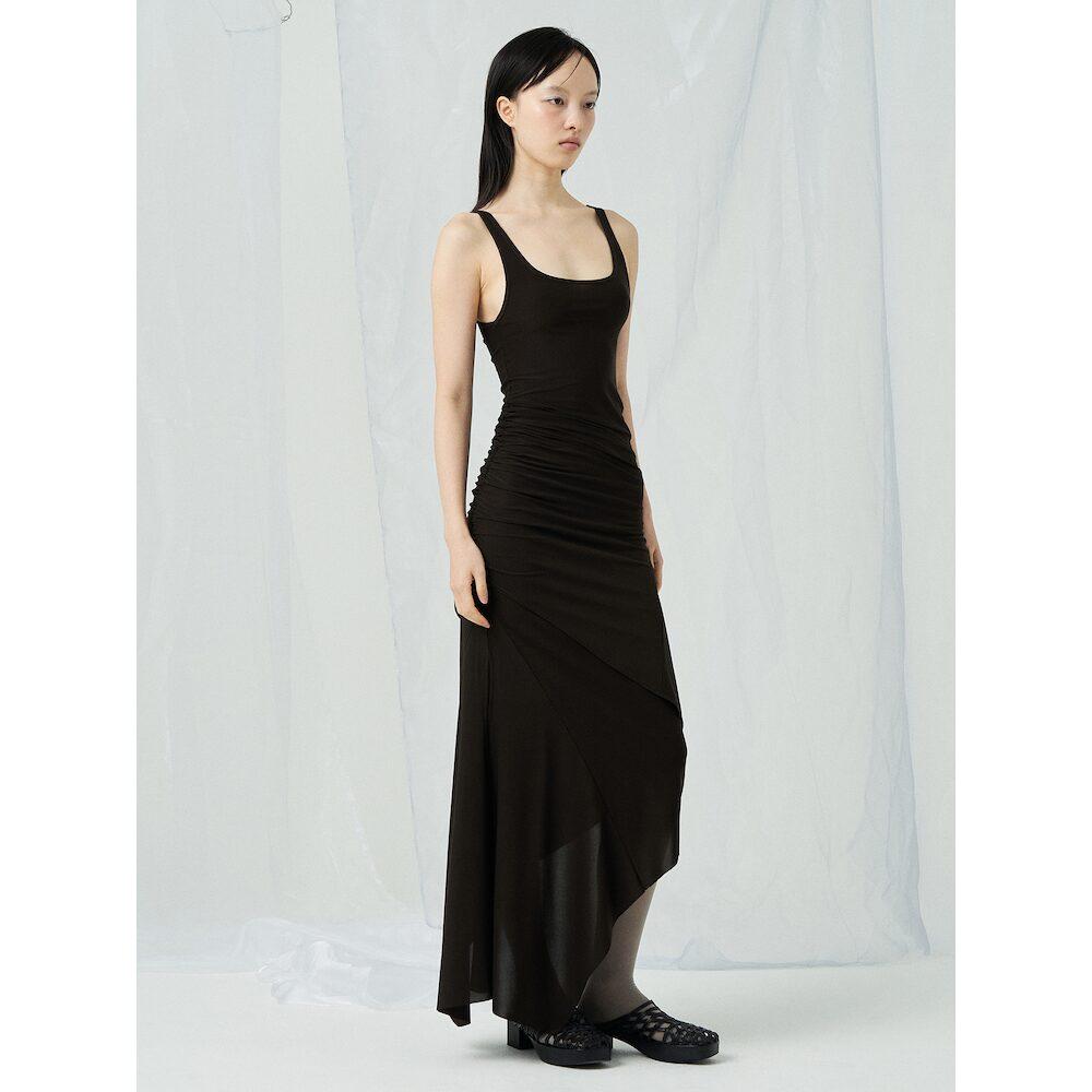 Anggae Light Jersey Unbalanced Long Skirt Brown