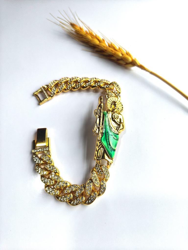 New European and American Hip-hop Trend Men's Style Diamond Studded Chain Religious Saint Judas Accessories Personalized Splicing Saint Judas Bracelet
