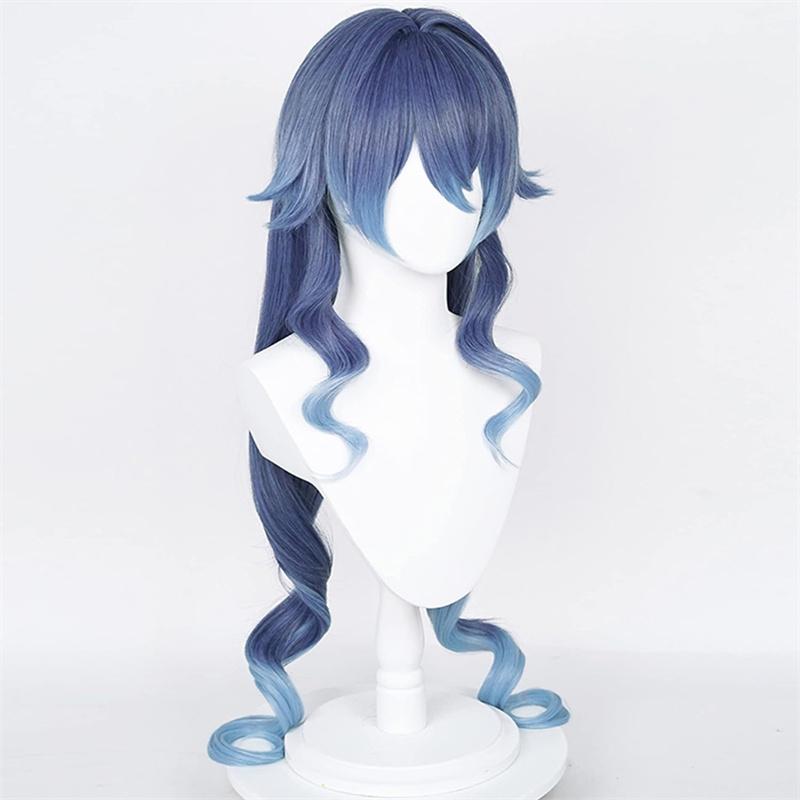 Layla Cosplay Wig Game Layla Long Blue Gradient Curly Heat Resistant Synthetic Hair Party Unisex Wigs + Wig Cap