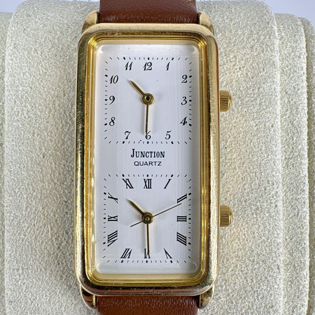 [New battery replacement/working item] Citizen Vega Junction Unisex Watch Double Face Gold Square Rectangular Tank Case