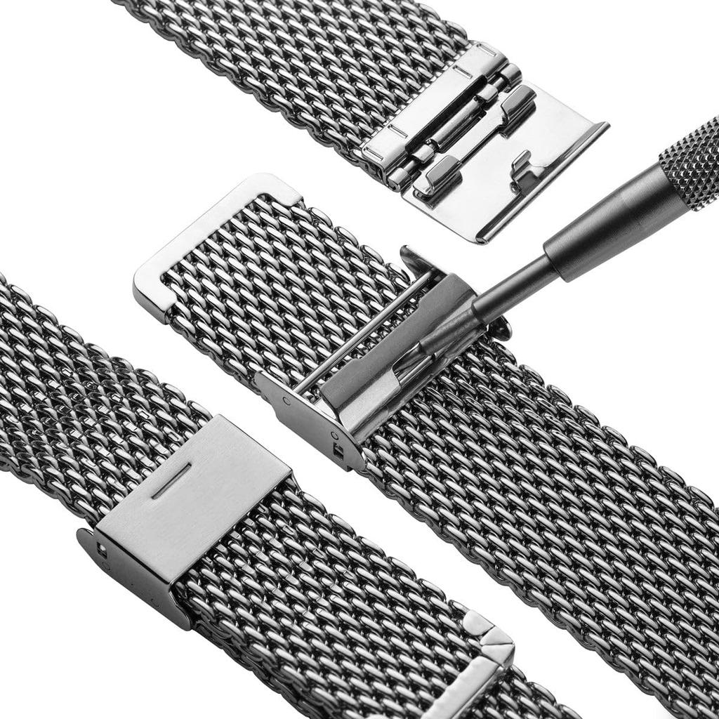 Classic Mesh Watch Polished or Satin Replacement Stainless Steel Easy Change with Spring Bars [WatchGecko] Strap, Finish, 18-22mm. Men's Band.