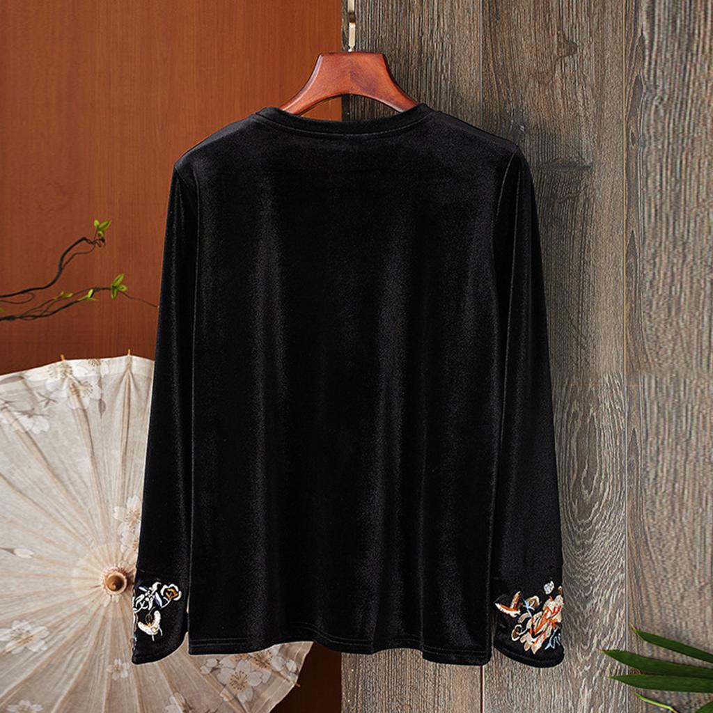 Women's Fashion Round Neck Velvet Undershirt, Loose T-Shirt Top For Layering