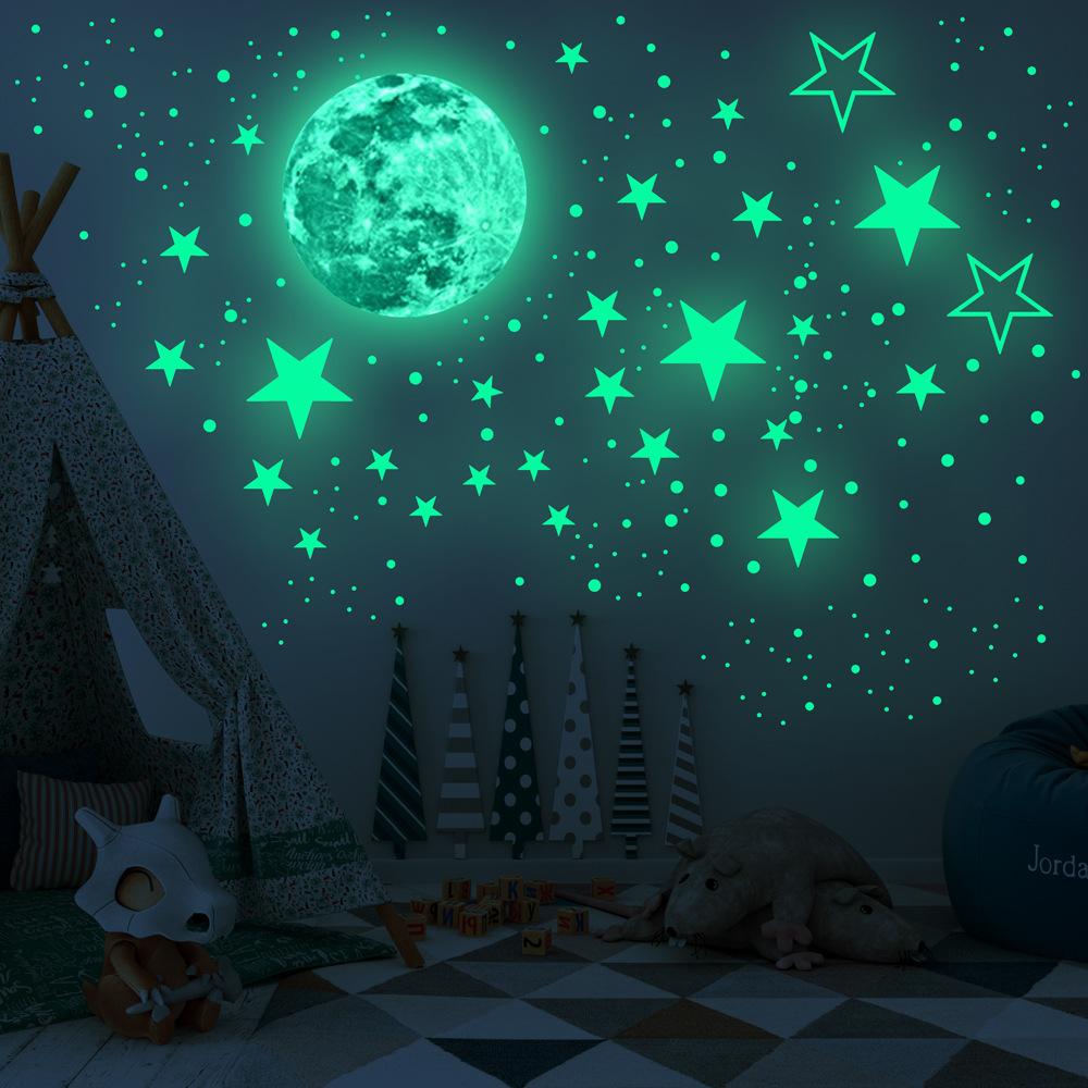 Luminous Moon Stars Wall Stickers for Kids Room Bedroom Glow In The Dark Earth PVC Decals Home Decor