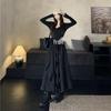 Women's Plus Size Elegant French Style Black Waist-Cinched Long Sleeve Dress