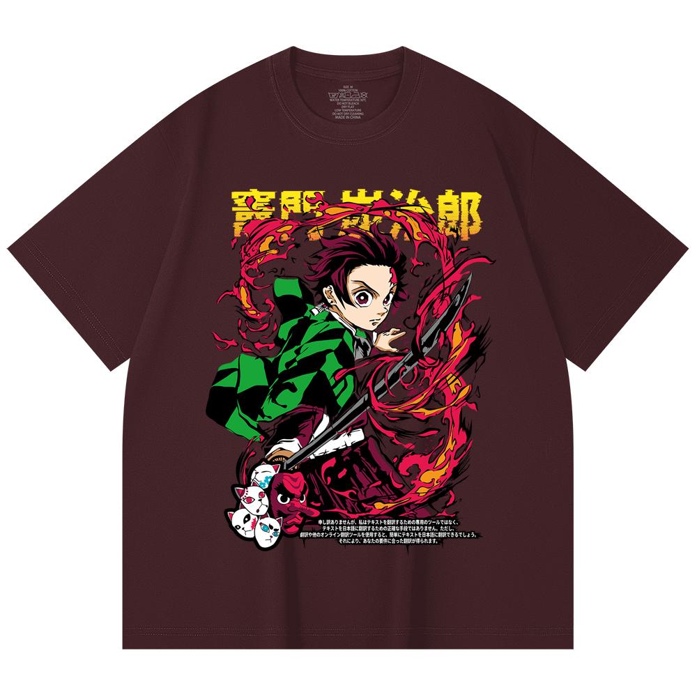 230 Gsm 100% Cotton Demon Slayer V19 Tanjiro Print Unisex Heavy Cotton T Shirt