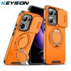 KEYSION 360° Ring Stand Phone Case for OPPO Reno13 Pro 5G Slide Camera Protection Magnetic Shockproof Cover for OPPO Reno13 F 5G
