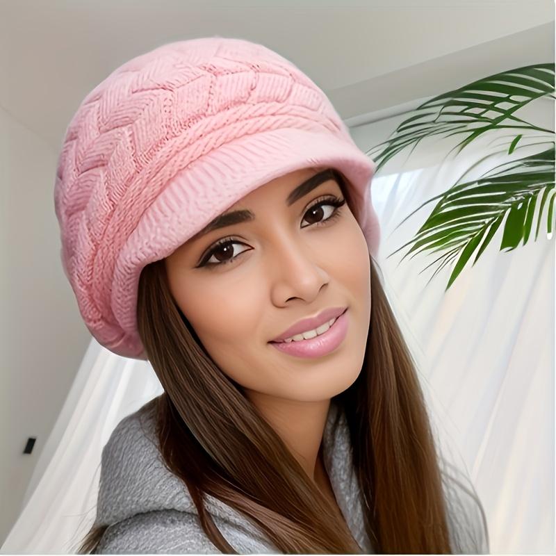 Retro Women'S Winter Warm Knitted Cap, Cold Weather Running, Camping, Walking Fashionable Skiing Cap With Sun Hat