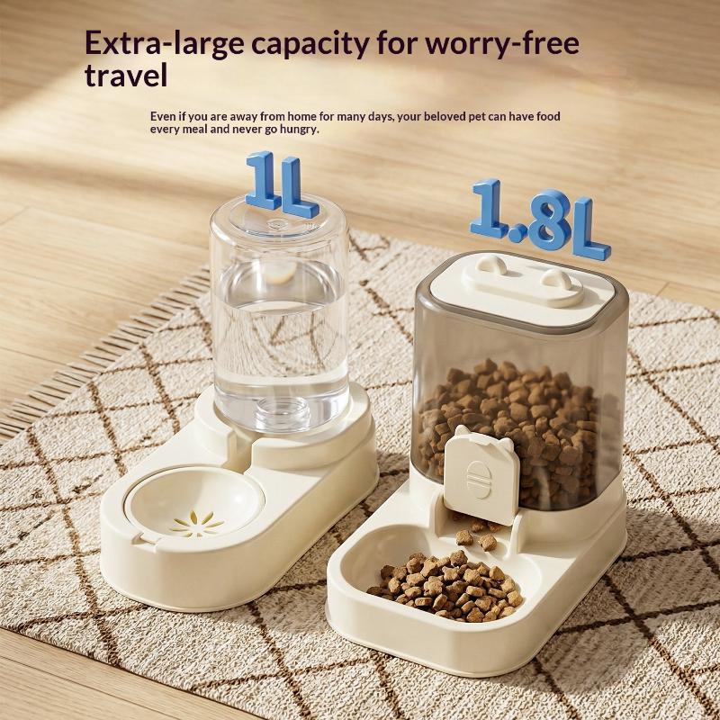 Split Design Automatic Pet Feeder And Water Dispenser Set Gravity Refill Food And Water Bowls For Cats And Dogs