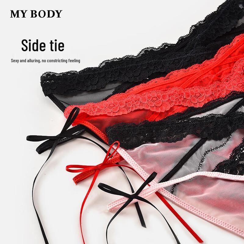 Mybody Sexy Lace Briefs with Cross Hollow-Out Design