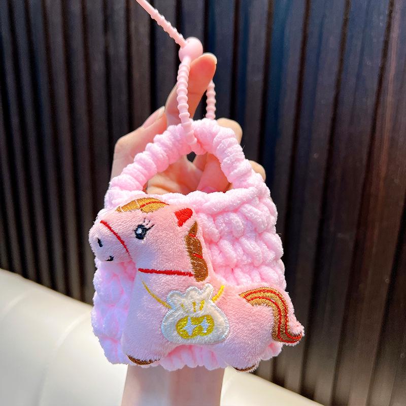 

Handmade Cartoon Pony Plush Coin Purse Keychain - Knitted Storage Bag & Backpack Pendant Gift рожевий