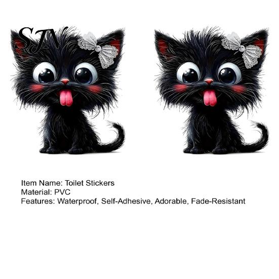 Süße Haustier-Themen Badezimmerdeko Halloween Zunge Raus Schwarze Katze Toilettendeckel Aufkleber, Cartoon Kätzchen Kreative Heimgeschenke Aufkleber, Wasserdicht